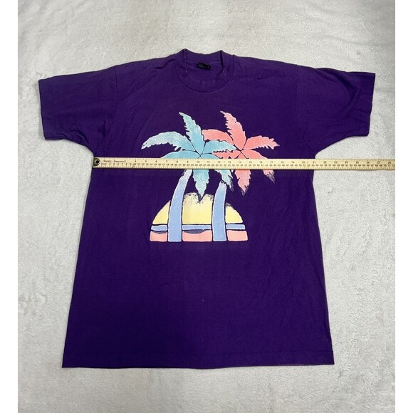 Vintage 90s Beach Palm Trees Single Stitch Puffy Graphic T-Shirt Purple Size XL - Picture 7 of 10